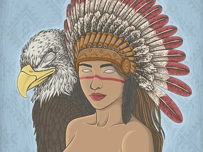 Girl and eagle artwork branding culture darkart design eagle girl graphic design human illustration illustrator nft style t shirt traditional woman
