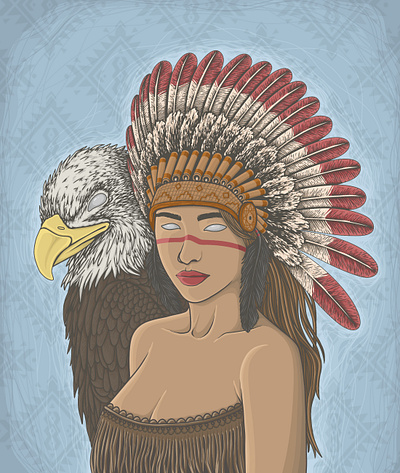 Girl and eagle artwork branding culture darkart design eagle girl graphic design human illustration illustrator nft style t shirt traditional woman