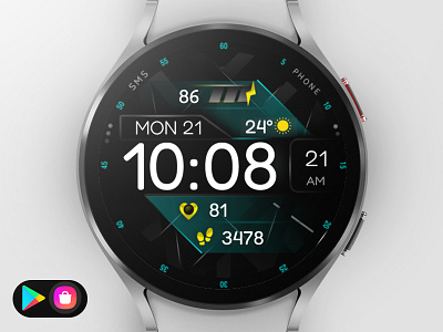 Modern and Sporty Watch Face black cyber design digital futuristic graphic design illustration modern samsung smartwatch sport technology ui watch watchface wear os