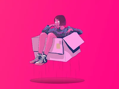 Powerless Girl abstract art box depresion depressed digital digital art drawing flying girl hovering illustration in box vector woman
