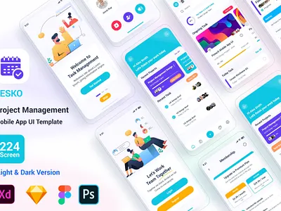 Tesko – Project Management Mobile App UI Template app asana app calendar collaboration figma free freebies iso jira kanban manager mobile app productivity project management task manager template todo app trello app ui uikits