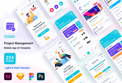 Tesko – Project Management Mobile App UI Template app asana app calendar collaboration figma free freebies iso jira kanban manager mobile app productivity project management task manager template todo app trello app ui uikits