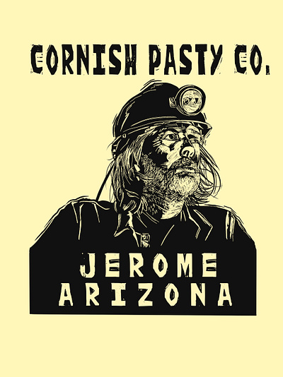 Cornish pasty miner apparel graphic design illustration logo woodcut