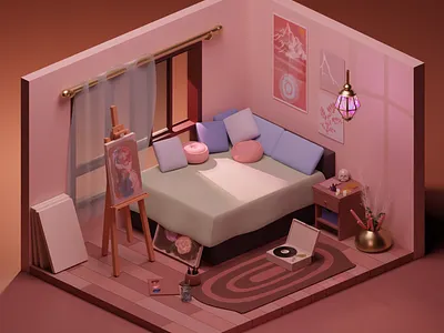 Pink Room 3d 3dmodeling bedroom blender design illustration isometric isometricroom