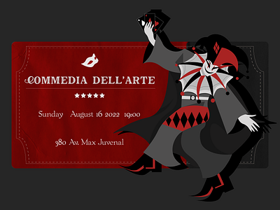 Commedia dell'Arte ticket adobe illustrator branding character commedia dellarte design graphic design harlequin illustration theatre ticket vector