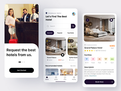 Hotel Booking App accommodation app booking clean ui delowar hossain design hotel hotel booking minimalist mobile reservation room travel ui ux