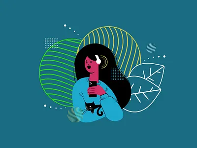 Music App Girl advertising app art design drawing girl illustration relax sound ui ux