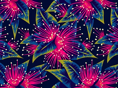 Rata floral aotearoa fabric floral flower foliage illustration leaves new zealand pattern pink pohutukawa rata summer surface design textile tropical vector