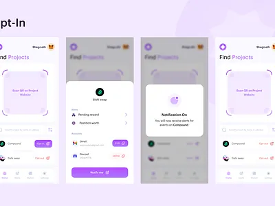 NotieFi App dashboard blockchain coins crypto design email mobile app modal opt in pop up public key sign in signature tokens uiux web3