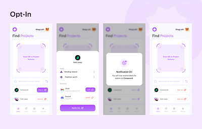 NotieFi App dashboard blockchain coins crypto design email mobile app modal opt in pop up public key sign in signature tokens uiux web3