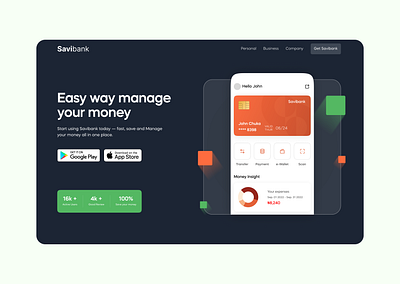 Savibank design fintech landing page product design save money ui uiux ux