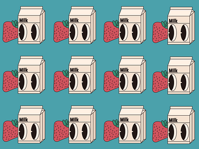 Strawberry & Milk. Vector Illustration tile 90s nostalgia character design food illustration graphic design illustration vector illustration