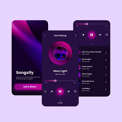 Songsify: Mobile Music App 🎵 3d animation app design graphic design icon illustration illustrator typography ui ux vector