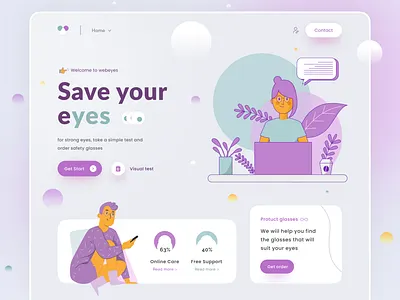 Web Design : landing page app care clinic design doctor eyes healthy home page illustration landing page medicine ui uiux user experience user interface userinterface ux visual web design webdesign