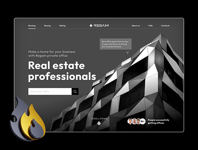 Business style / Regam 2022 black blackwhite business buying design gray gray color landing page main screen office real estate regam rent selling ui uidesign ux uxui web design