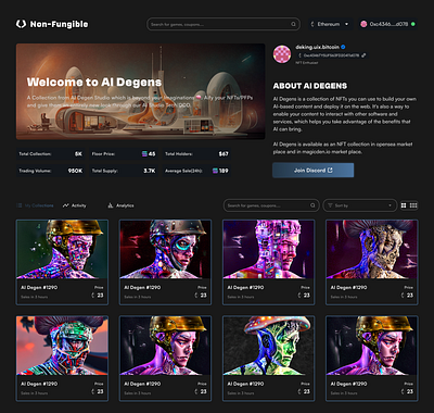 Non-Fungible (Collection page) blockchain cryptocurrency dapps dashboard defi design l nft ui web3