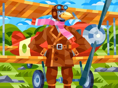 Eagle Pilot biplane bird eagle illustration pilot plane senko vector