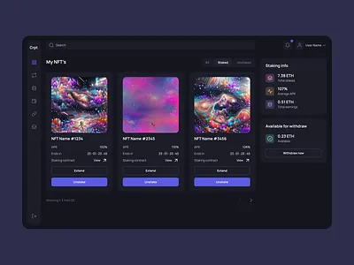 NFT Staking Platform Dashboard blockchain crypto ctyrpocurrency dashboard design ethereum interface nft staking token ui ux