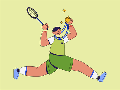 Badminton Win animation badminton clean cute design graphic design green happy illustration jump match new people popular simple sport tournament trending vector web