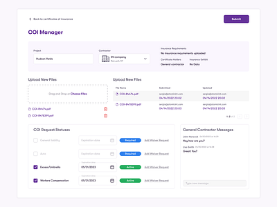 COI Manager admin b2b business clean contract dashboard design desktop logo manager mockup modern ui uiux vector