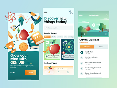 Genius - E Learning Platform Mobile App app clean design flat icon genius green icon illustration learning minimal onboarding school slabdsgn splash screen study ui vector