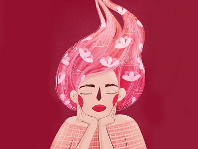 Spring on your mind character flowers illustration portrait spring woman