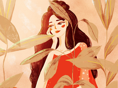 April afternoon character flowers illustration plants portrait woman