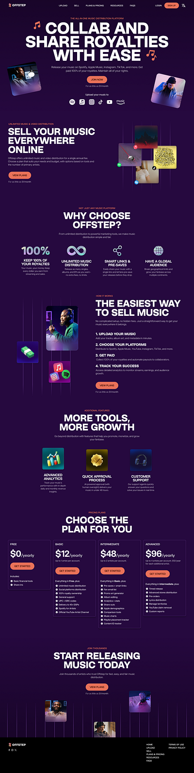 Offstep Landing Page Design friendly fun glass hip landing page modern music music platform orange purple texture trendy web design website design