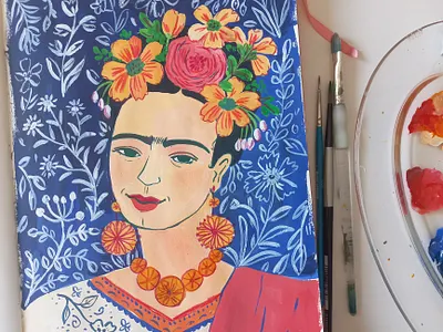 Frieda art drawing frieda kahlo gouache hand drawn illustration painting people portrait