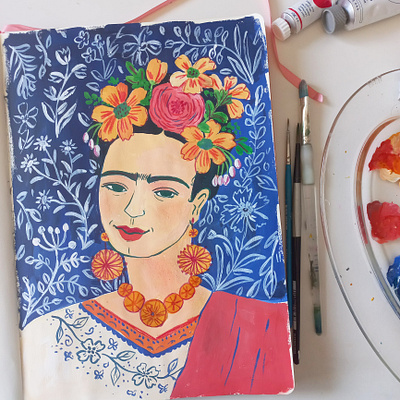 Frieda art drawing frieda kahlo gouache hand drawn illustration painting people portrait