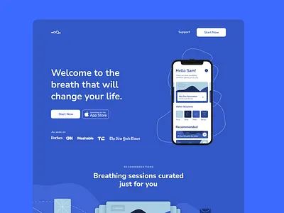 Breathology | A breath of fresh air blue branding breath health inspiration landing page landingpage luxury minimal nature ui design vegan wellness wellness app yoga