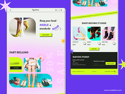 Fashion Sale Landing Page - Retro Style concept content conversion discounts ecommerce fashion landing page girl heels landing page online shop promotional wesite retro sale shopify shopping stilettos ui ux vintage fashion woman