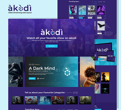 Akodi Video Streaming Website Design cinema creative dark film landingpage live streaming website movies reals stream streaming streaming app streaming website template tv series ui ux video video streaming web app youtube