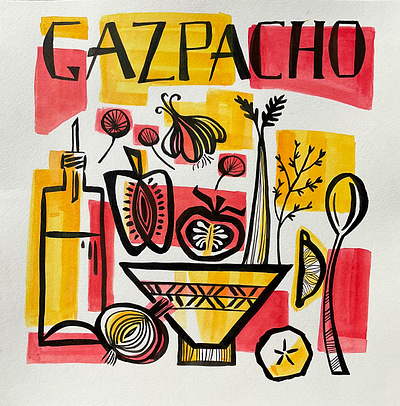 Gazpacho advertising branding design editorial graphic design illustration logo olive oil onion pepper spain tomato typography