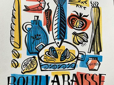 Bouillabaisse advertising baguette branding design editorial fish france garlic graphic design illustration logo mussels tomato typography