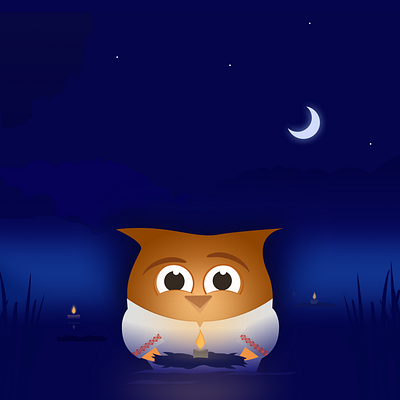 Mysterious adventures of an owl (Night of Ivan Kupala) design illustration kupala night owl