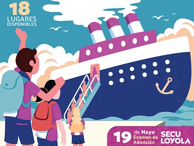 Highschool Advertising adobe illustrator backpack boy design girl highschool illustration inscription registration school ship student vector