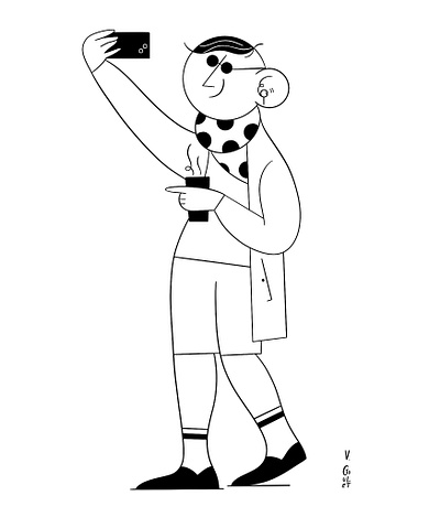 Spot Illustration - Selfie black and white black and white illustrations design editorial editorial illustration graphic design illustration spot spot illustration