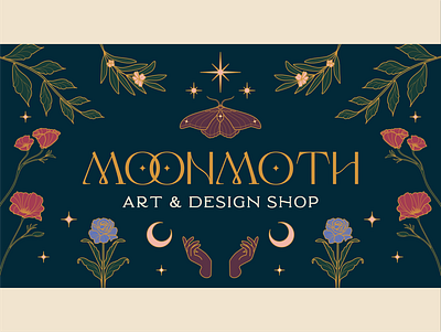 MOONMOTH ART & DESIGN SHOP botanical brand design branding celestial flowers identity illustration insect logo moon moth mystical poppies poppy rose star vector