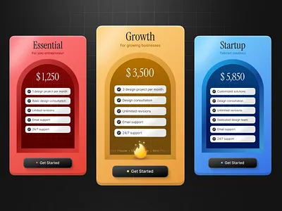 Pricing Cards 3d cards clean darkmode interface minimal pricingcards ui ui design uiux ux web design