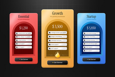 Pricing Cards 3d cards clean darkmode interface minimal pricingcards ui ui design uiux ux web design