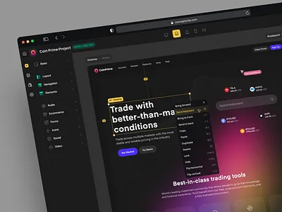 No Code Constructor Design Concept aapl btcusd crypto cryptocurrency embed ethusd finance financial fintech investment matic money trading tsla ui visual design web webapp