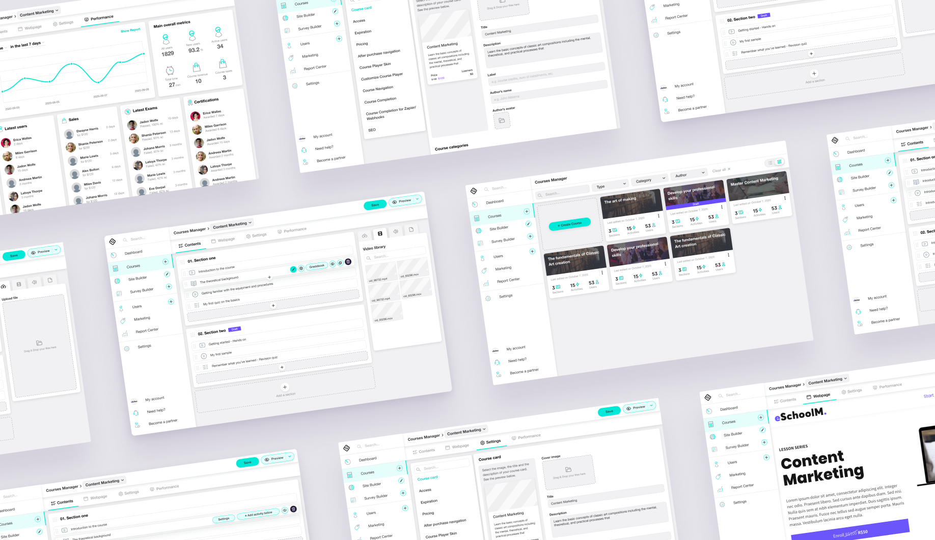 eCourses management ecourses elearning eschool lms ui ux