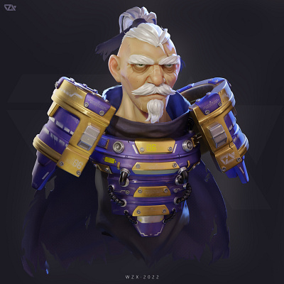 Samurai old man 3d illustration