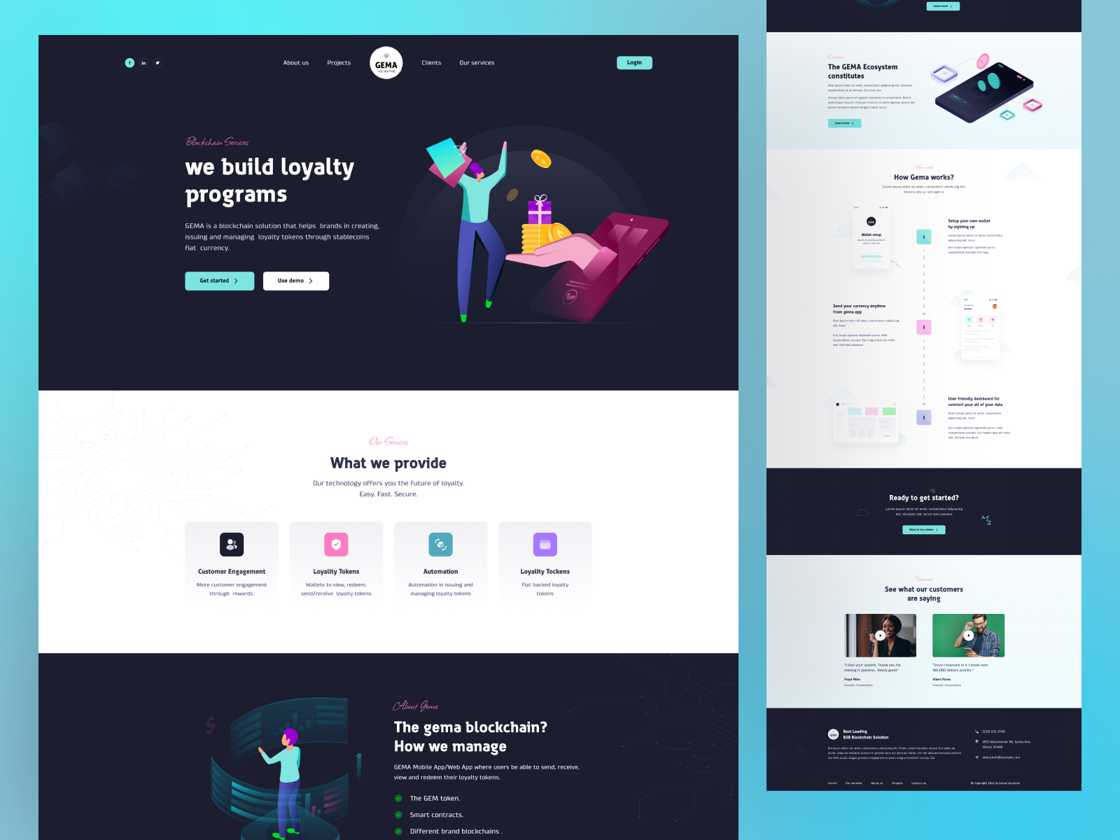 Gema - Blockchain Website Design bitcoin blockchain blockchain design clean creative creative design crypto crypto ui cryptocurrency dark ui ethereum gaming landing page metaverse nft nft games play to earn token trending uiux