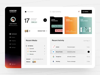 Videor Dashboard design interface product service startup ui ux web website