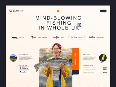 Catcher — The Fishing book app design fishing graphic design landing trend ui uiux ux web