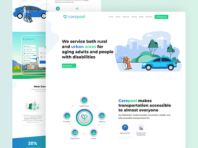 Healthcare Transportation landing page carepool desktop design healthcare design healthcare transportation light theme medicare business radial code radialcode ui ui design