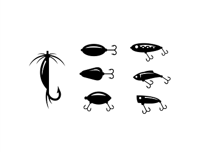 Lures & Bait bait boat branding design fish fishing graphic design hook icon icon set illustration logo lures nature outdoors pole river sporting vector wather