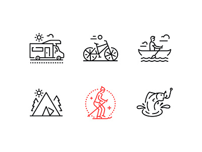 Camping & Tourism icons active camping design hobby icon leisure line recreation sport style tourism vector